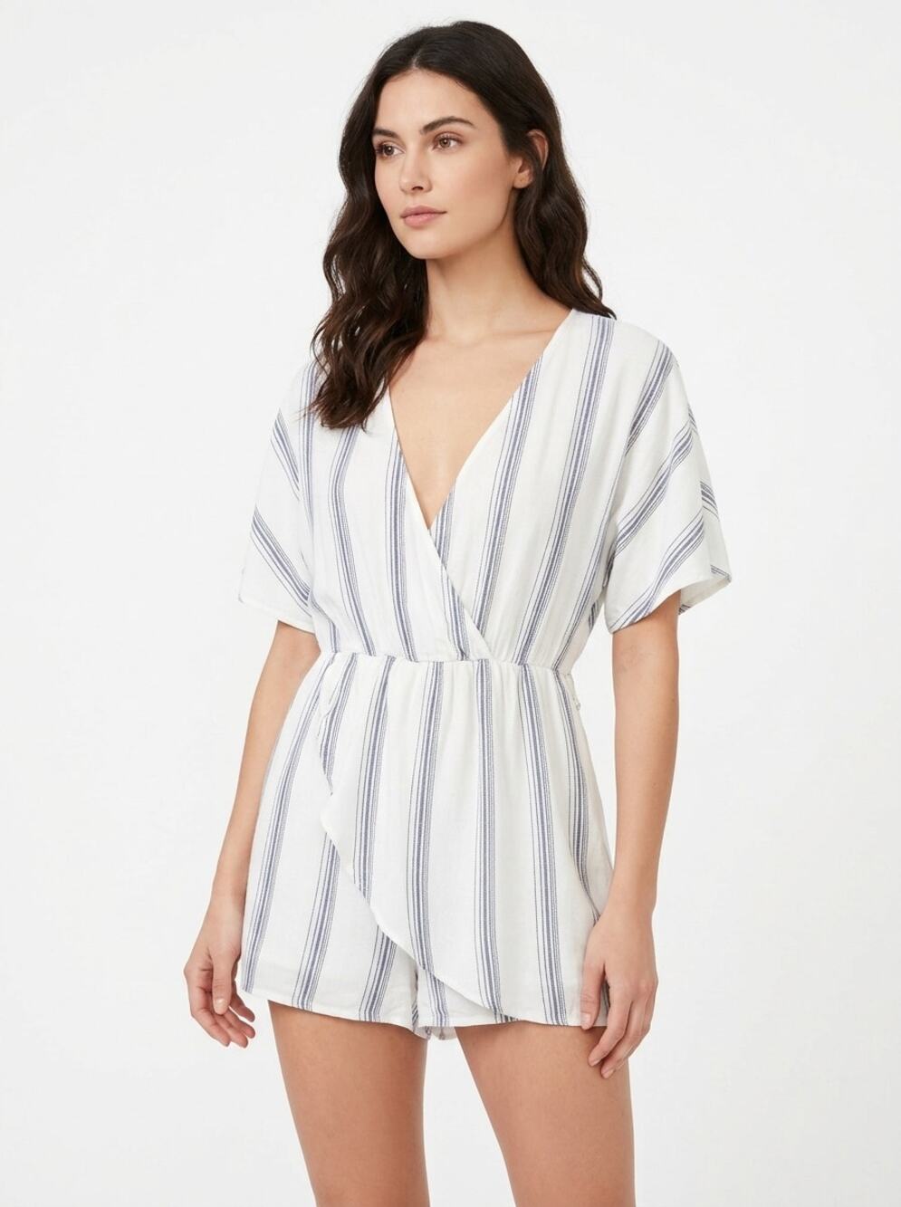NWT Lulus M2912R White Wrap Striped Lightweight Jumpsuit Women Size XS